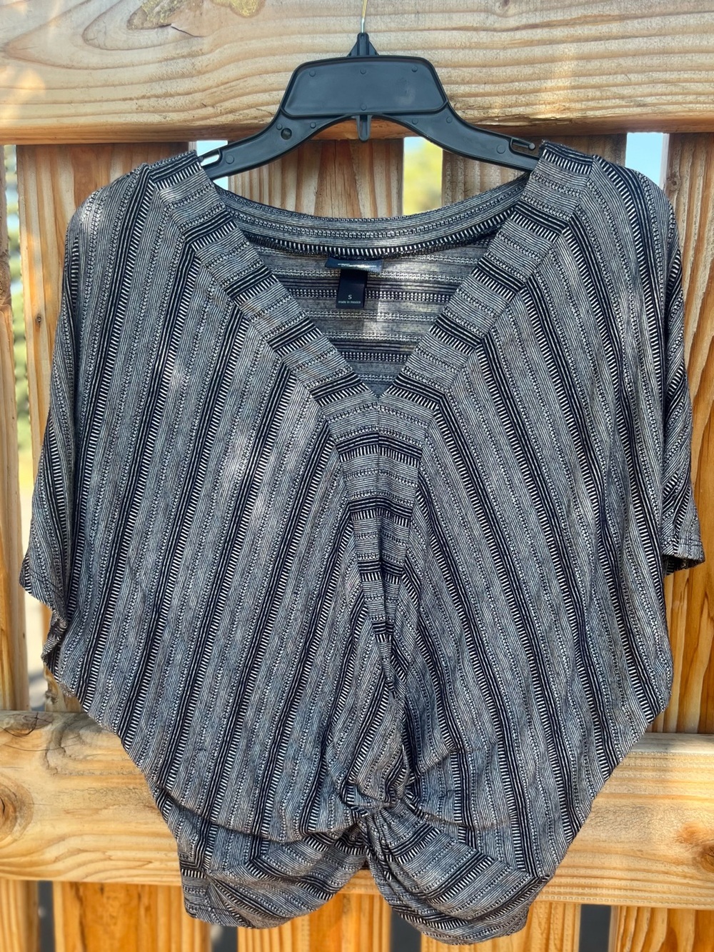 Daytrip Navy Blue and White Bat-Wing Style Striped Knit Top